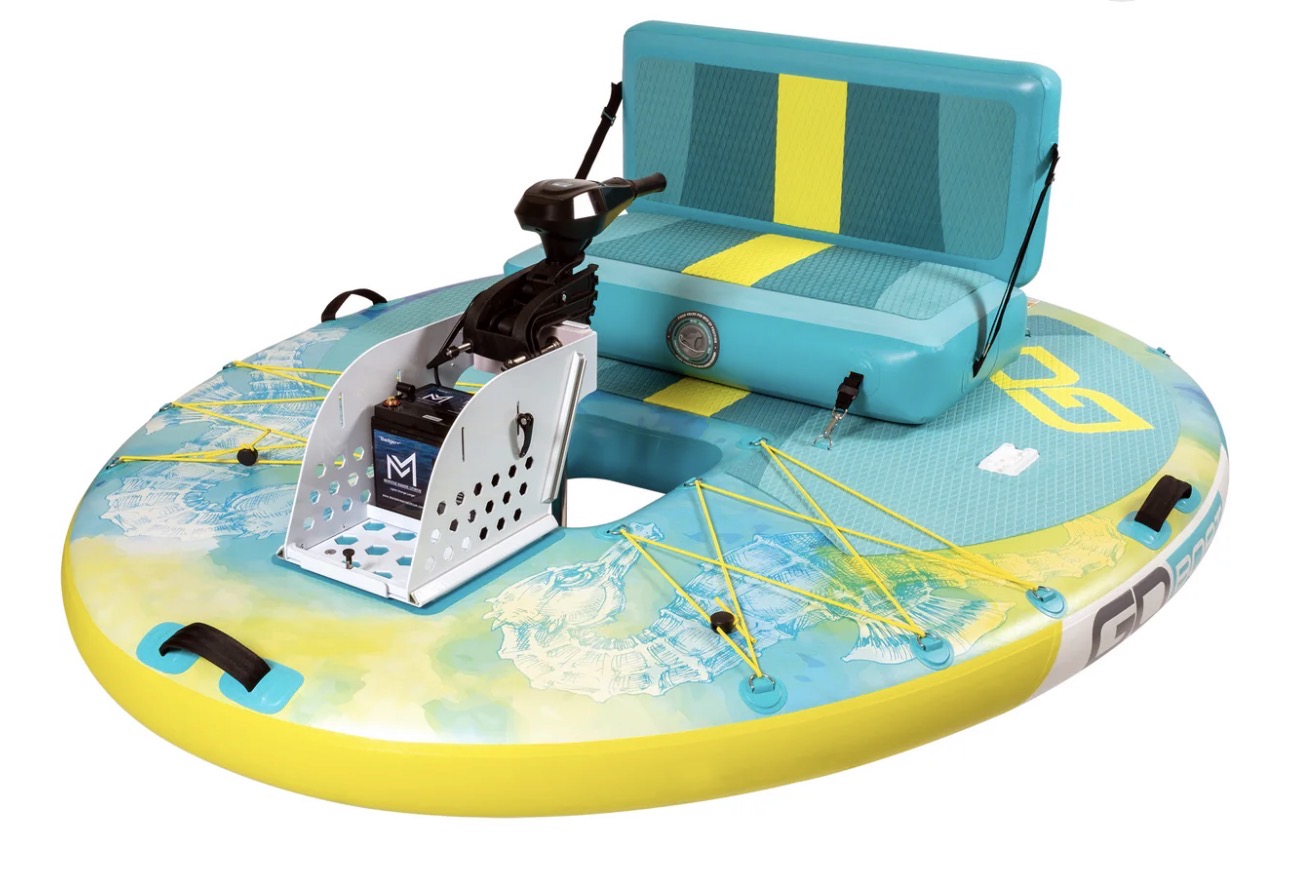 Citrus yellow and aqua double GoBoat with twin seats and electric motor