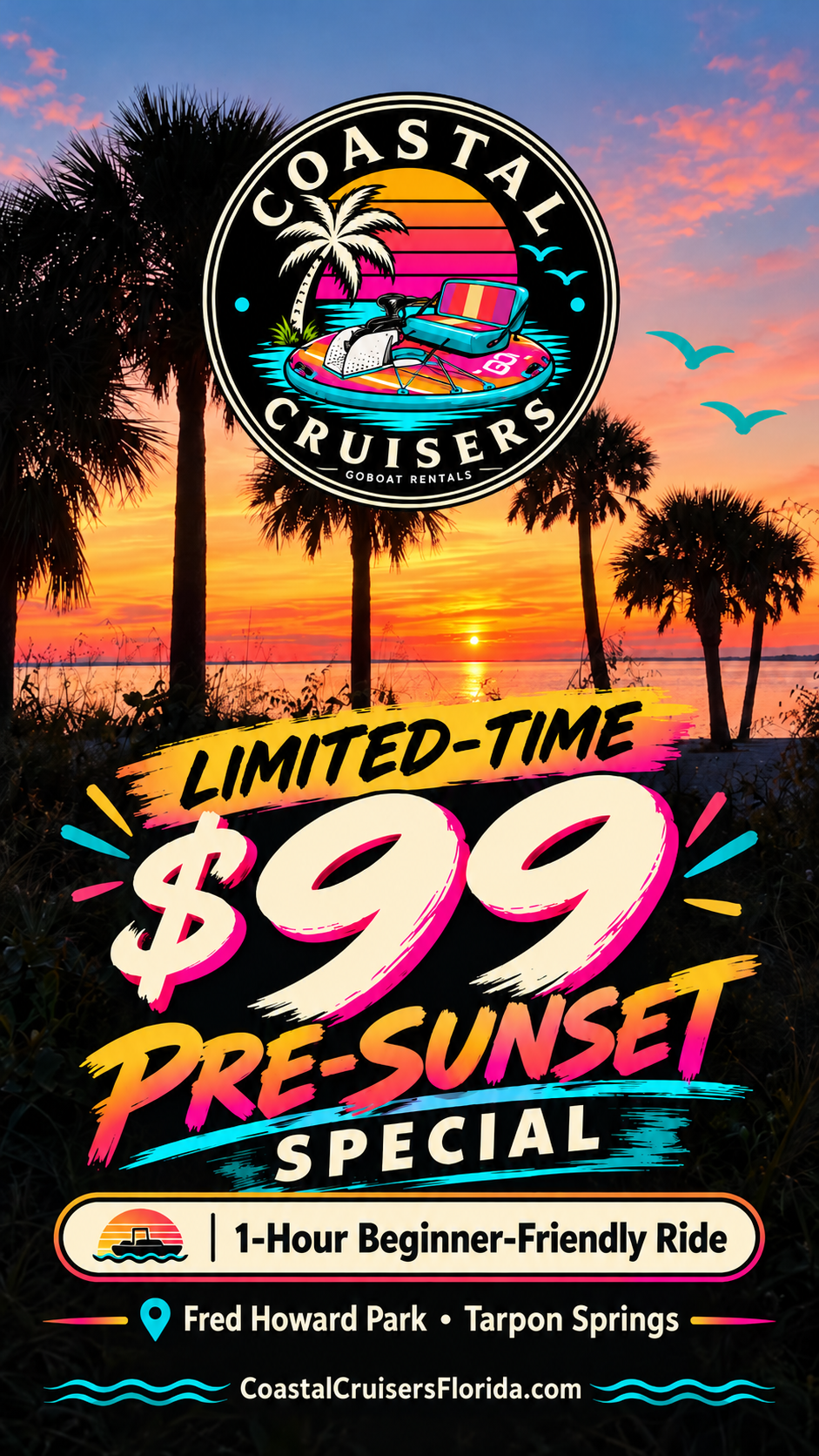 Coastal Cruisers $99 one-hour pre-sunset special at Fred Howard Park